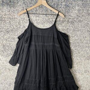 Romeo Juliet Couture Dress Womens Medium Black Cold Shoulder Boho Ruffle Mini